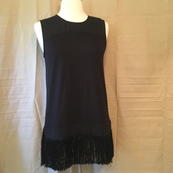J Crew Chiffon Yoke Fringe Black Tank Sz XS - Picture 3 of 8